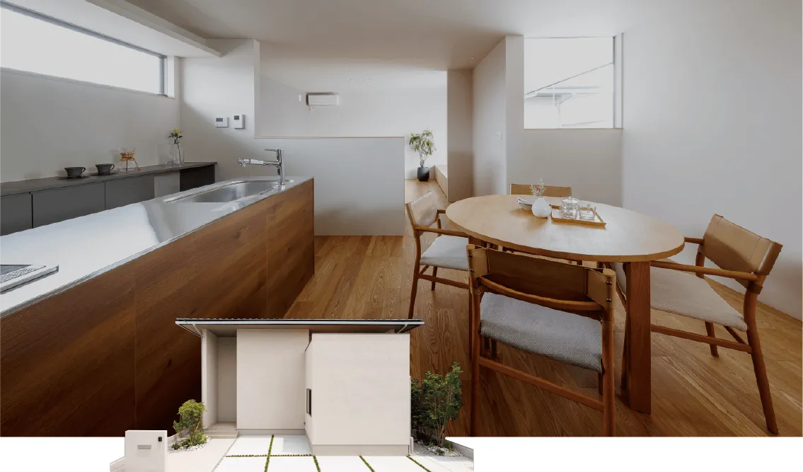 プライバシーを守る、空に近い2階LDKの家